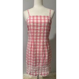 Lilly Pulitzer pink and white Gingham retro scalloped embroidered hem line dress